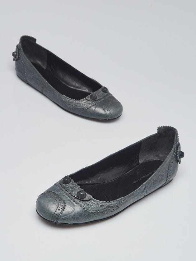 Balenciaga Anthracite Leather Studded Arena Ballet Flats Size 6.5/37