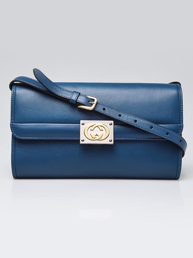 Gucci Blue Calfskin Leather Linea Matisse Interlocking G Shoulder Bag
