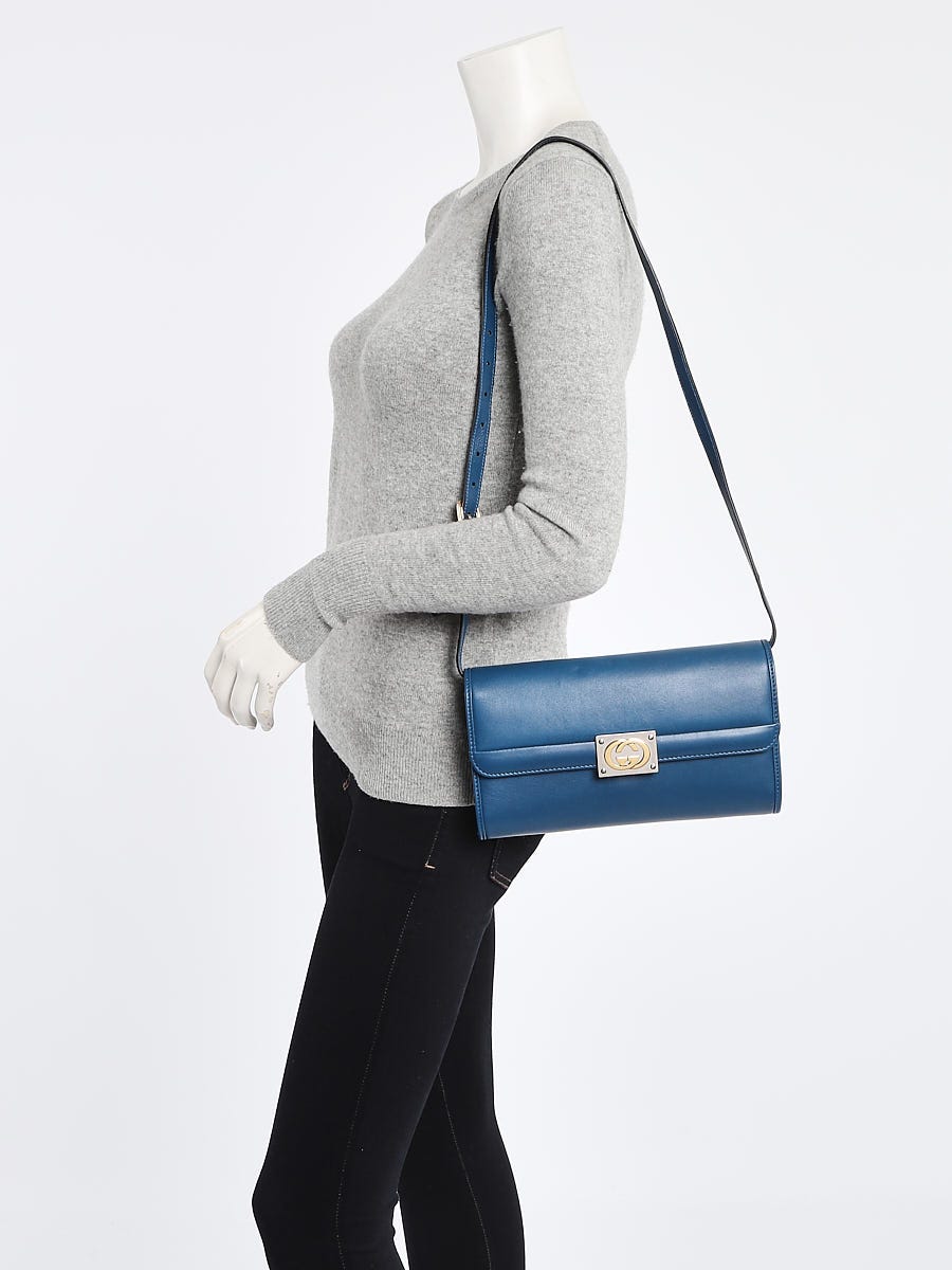 Gucci Prussian Blue Patent Leather GG Interlocking Shoulder Bag