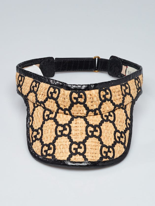 Gucci Black Raffia/Water Snake GG Embroidered Visor Size L