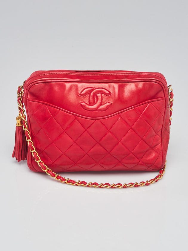 Chanel Red Quilted Lambskin Leather Tassel Shoulder Bag