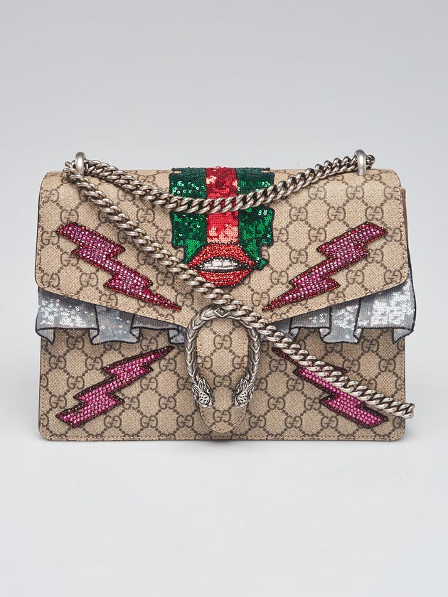 Gucci Beige GG Supreme Canvas Embroidered Sequin Medium Dionysus Shoulder Bag