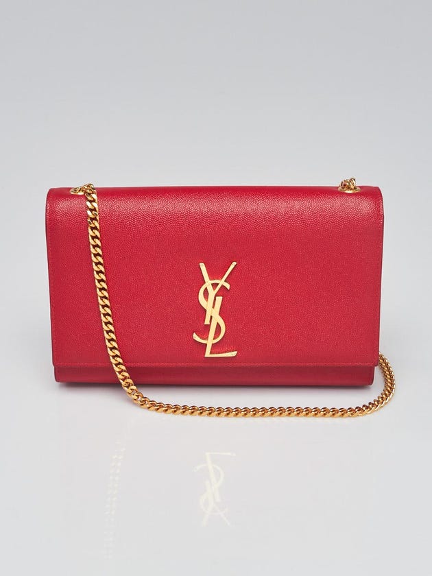 Yves Saint Laurent Red Grained Leather Monogram Medium Kate Flap Bag