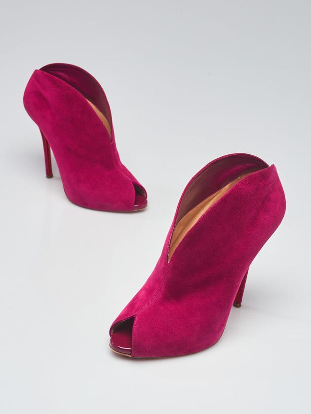 Christian Louboutin Fuchsia Suede Leather Chester Fille 120 Peep Toe Booties Size 9.5/40