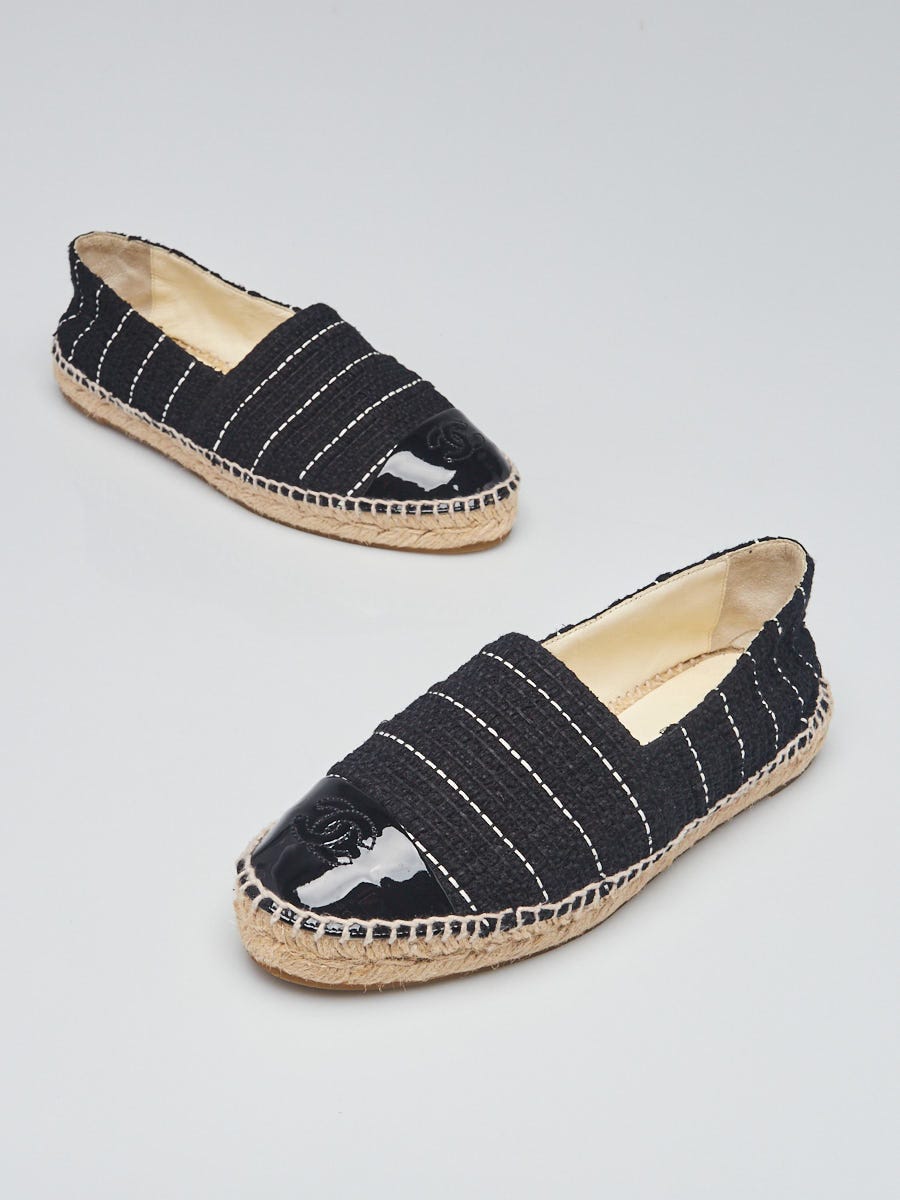 Chanel Black/White Tweed CC Cap Toe Espadrille Flats Size 6.5/37