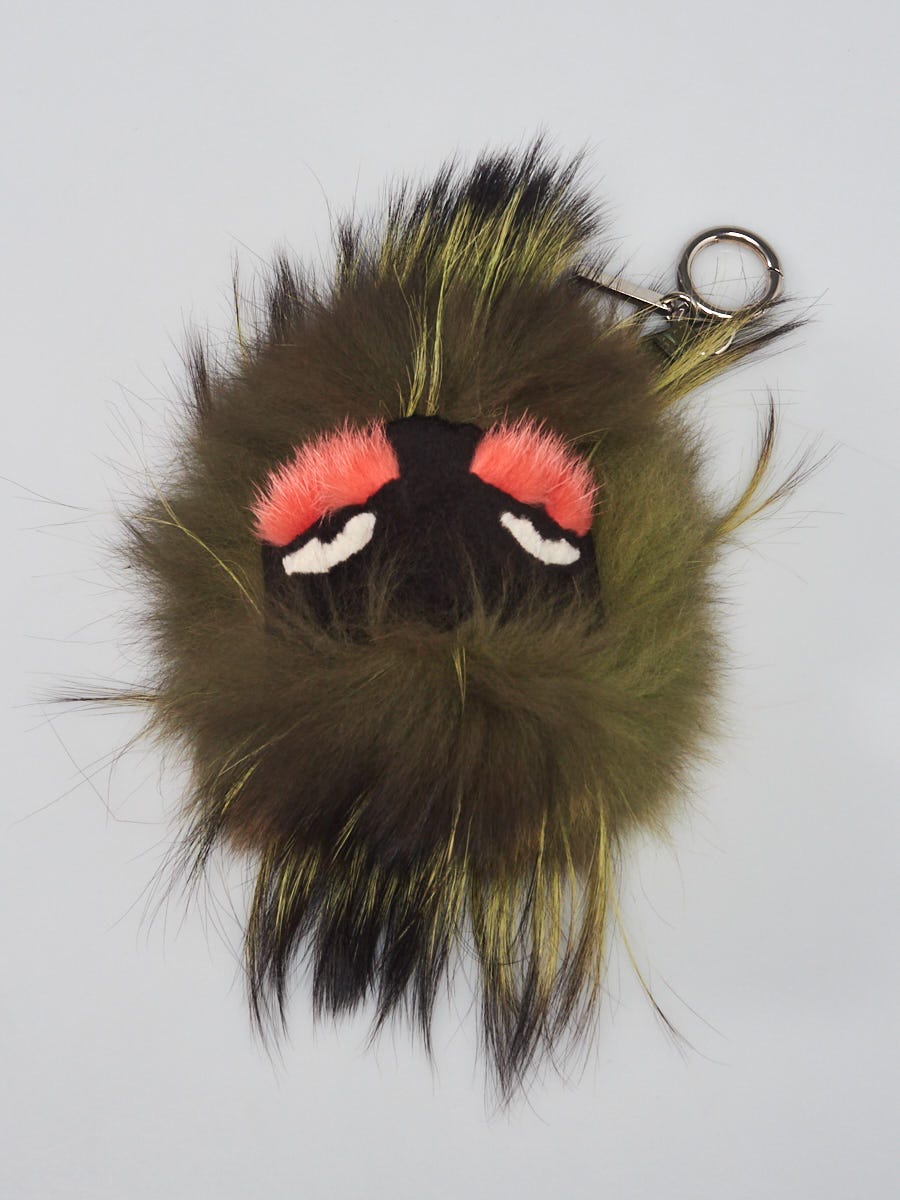 Fendi Green Fox Fur and Leather Cube 'Kooky' Monster Bag Bug Key Chain and Bag Charm