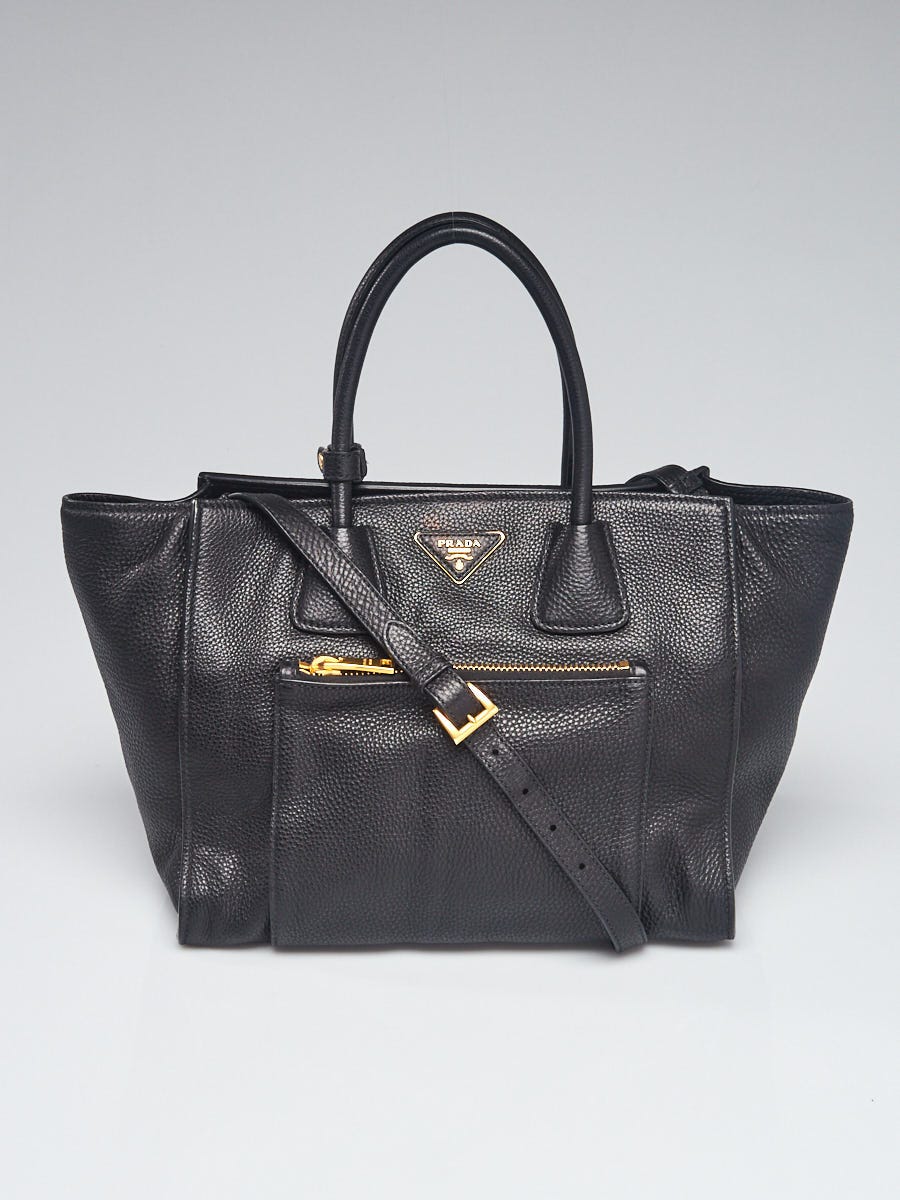 Prada Black Vitello Daino Leather Double Handle Tote Bag BN2626 | Yoogi's  Closet