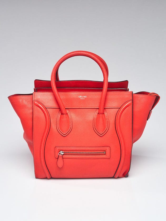 Celine Red Drummed Calfskin Leather Mini Luggage Tote Bag