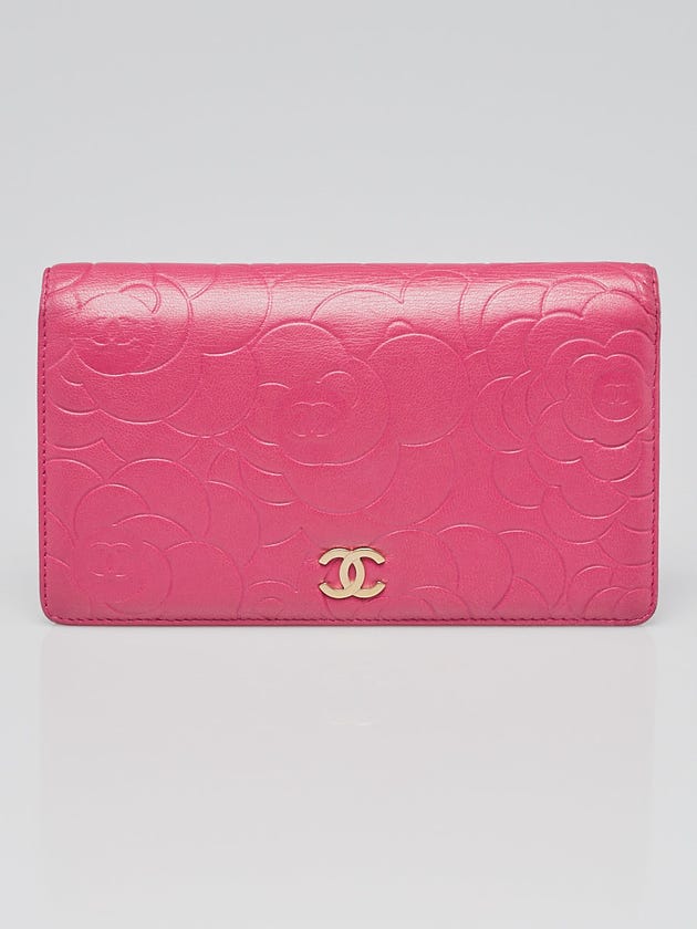 Chanel Pink Camellia Embossed Lambskin Leather L Yen Wallet