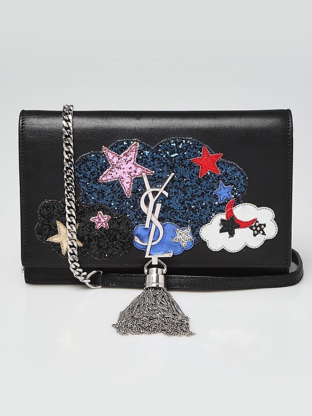 Yves Saint Laurent Black Smooth Leather Cloud Star Applique Kate Tassel Wallet on Chain Bag