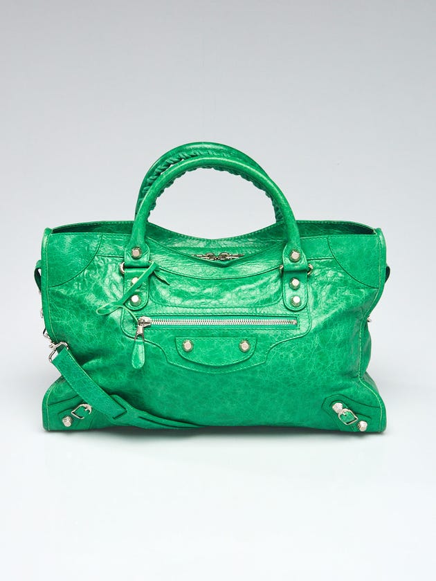 Balenciaga Vert Poker Lambskin Leather Giant 12 Silver Motorcycle City Bag
