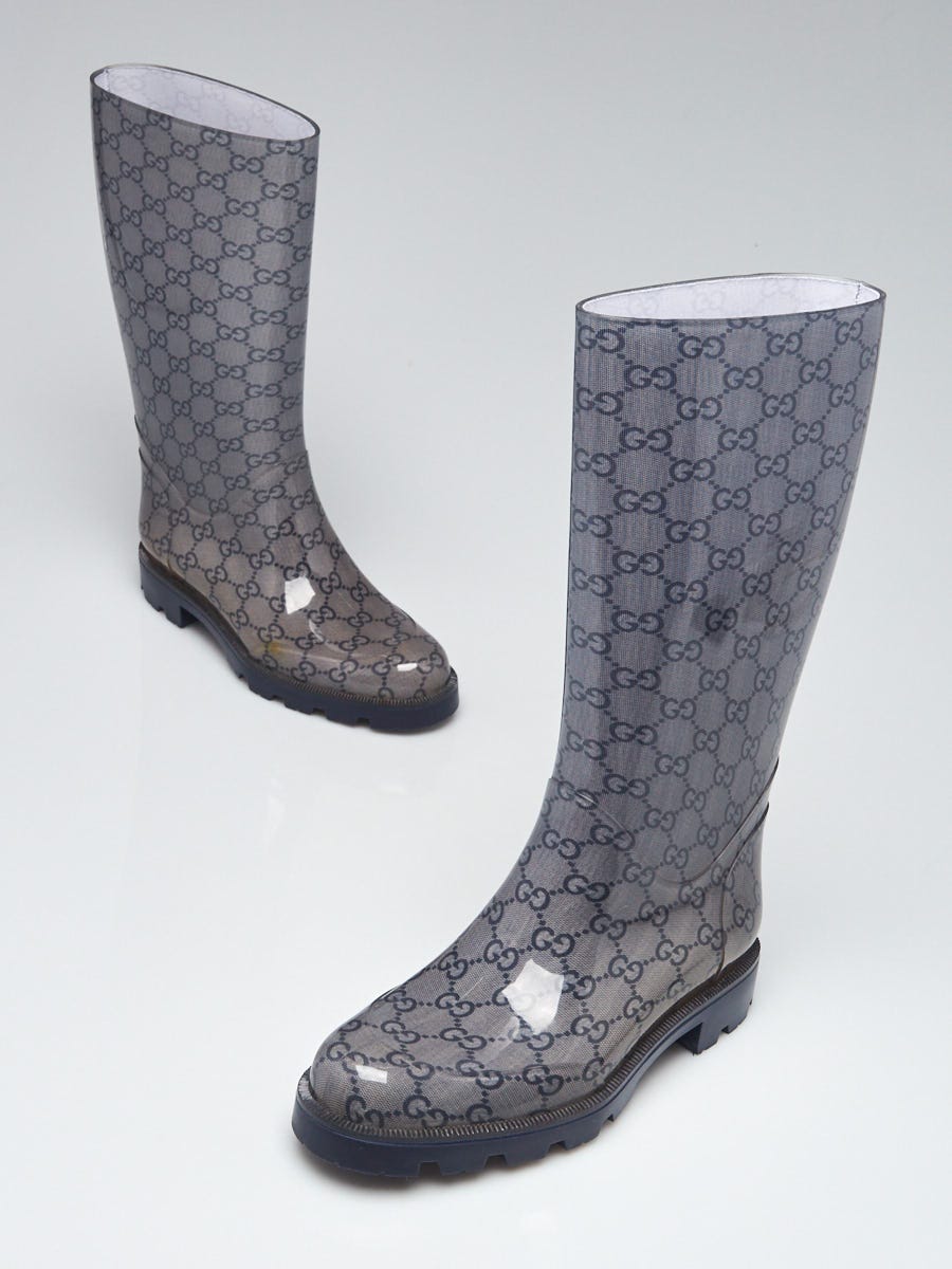 Gucci Grey GG Rubber Edimburg Rain Boots Size /35 - Yoogi's Closet