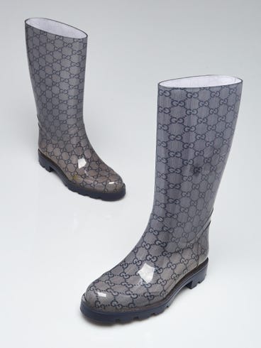 Gucci Grey GG Rubber Edimburg Rain Boots Size 4.5/35