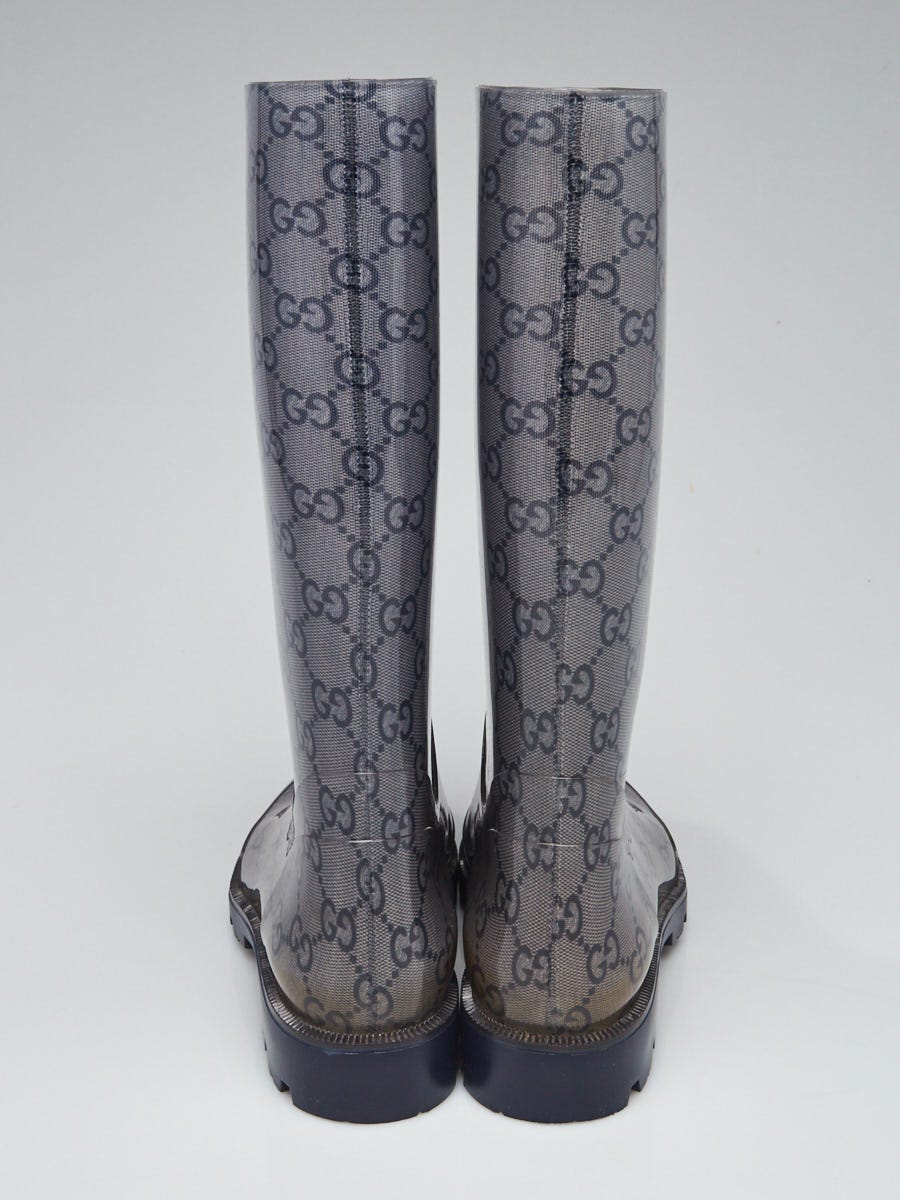 Gucci Grey GG Rubber Edimburg Rain Boots Size 4.5/35
