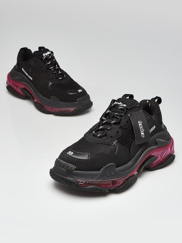 Balenciaga Black Leather/Mesh Triple S Track Sneakers Size 8.5/39