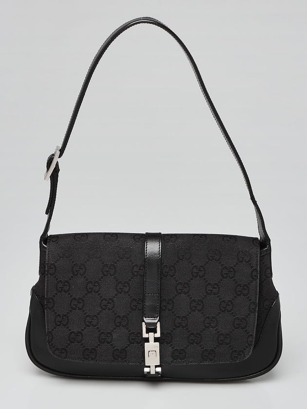 Gucci Black GG Canvas/Leather Small Flap Jackie O Hobo Bag