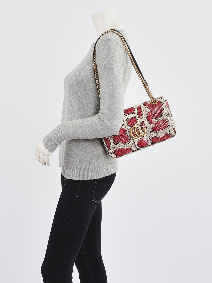 Gucci Red/Brown Python Marmont Small Matelasse Shoulder Bag Gucci Red/Brown Python Marmont Small Matelasse Shoulder Bag