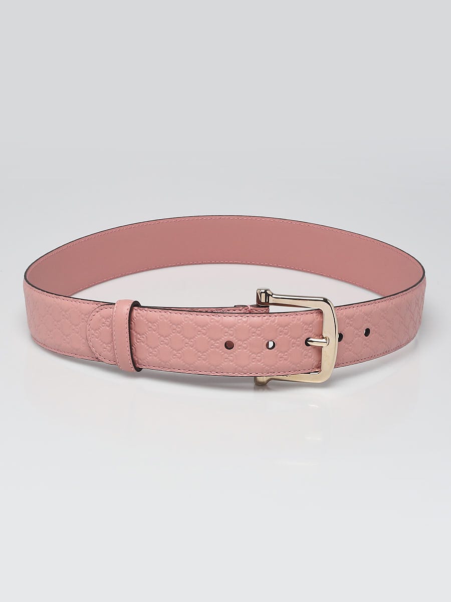 Gucci Light Pink Leather Micro Guccissima Embossed Belt Size 85/34