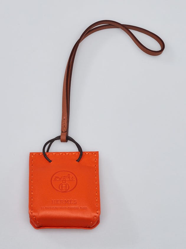 Hermes Orange Lambskin Leather Shopping Bag Charm