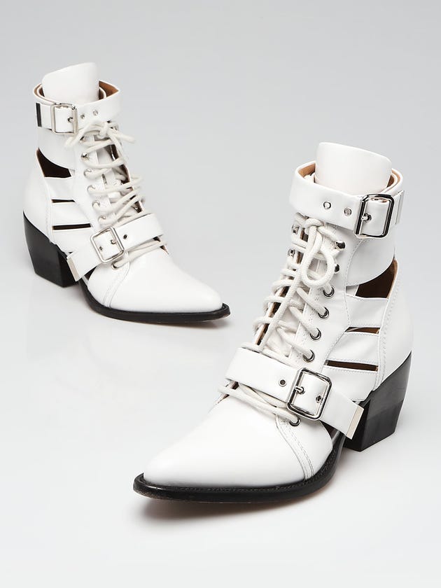Chloe White Leather Lace Up Rylee Ankle Boots Size 9/39.5