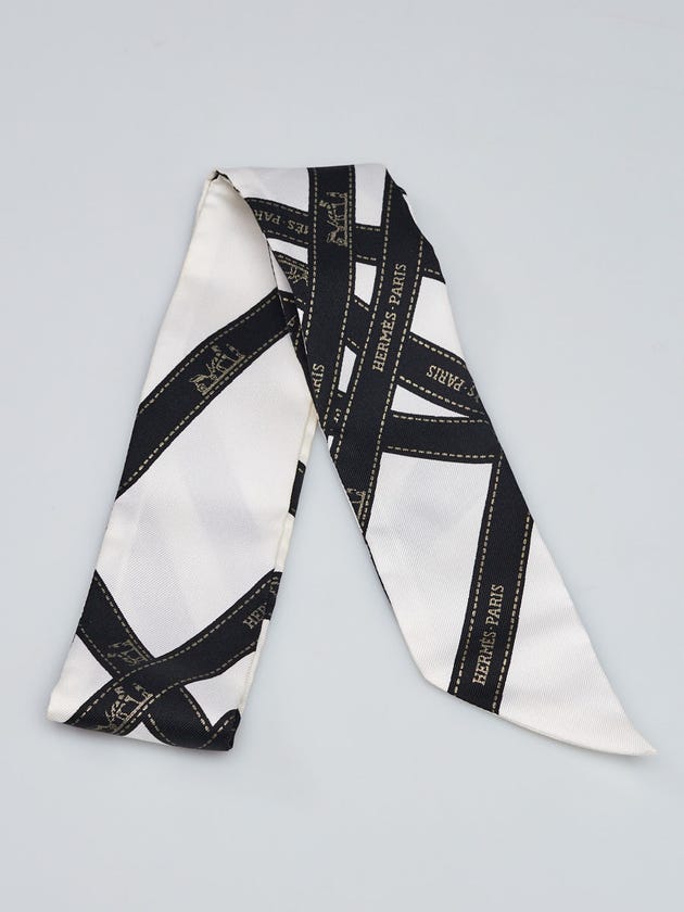 Hermes White/Black Silk Bolduc Twilly