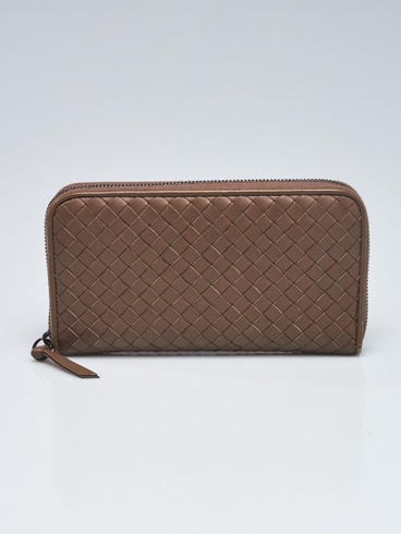 Bottega Veneta Grey Intrecciato Woven Nappa Leather Zip Around Wallet