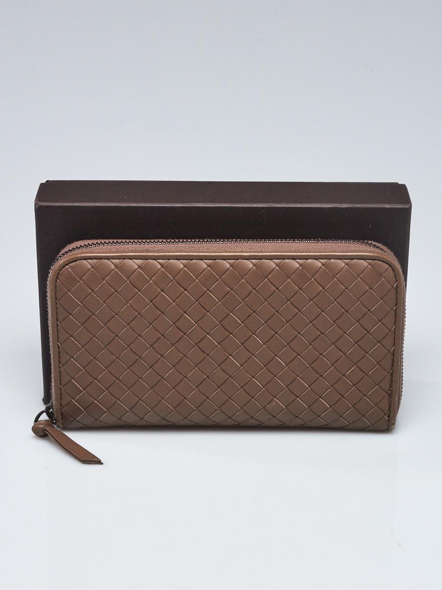 Bottega Veneta Dark Silver Intrecciato Woven Nappa Leather Zip Around  Wallet - Yoogi's Closet