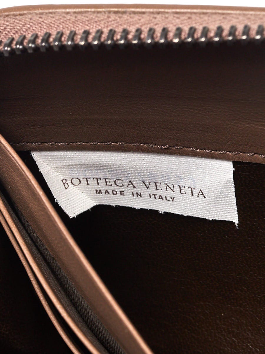 Bottega Veneta Dark Silver Intrecciato Woven Nappa Leather Zip Around  Wallet - Yoogi's Closet