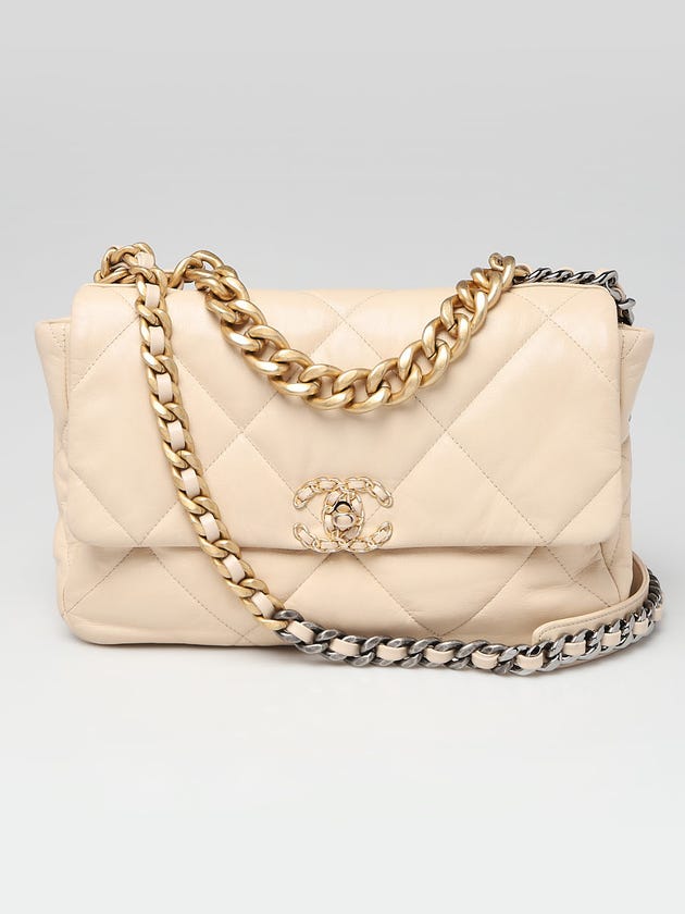 Chanel Beige Quilted Lambskin Leather Chanel 19 Large Flap Bag
