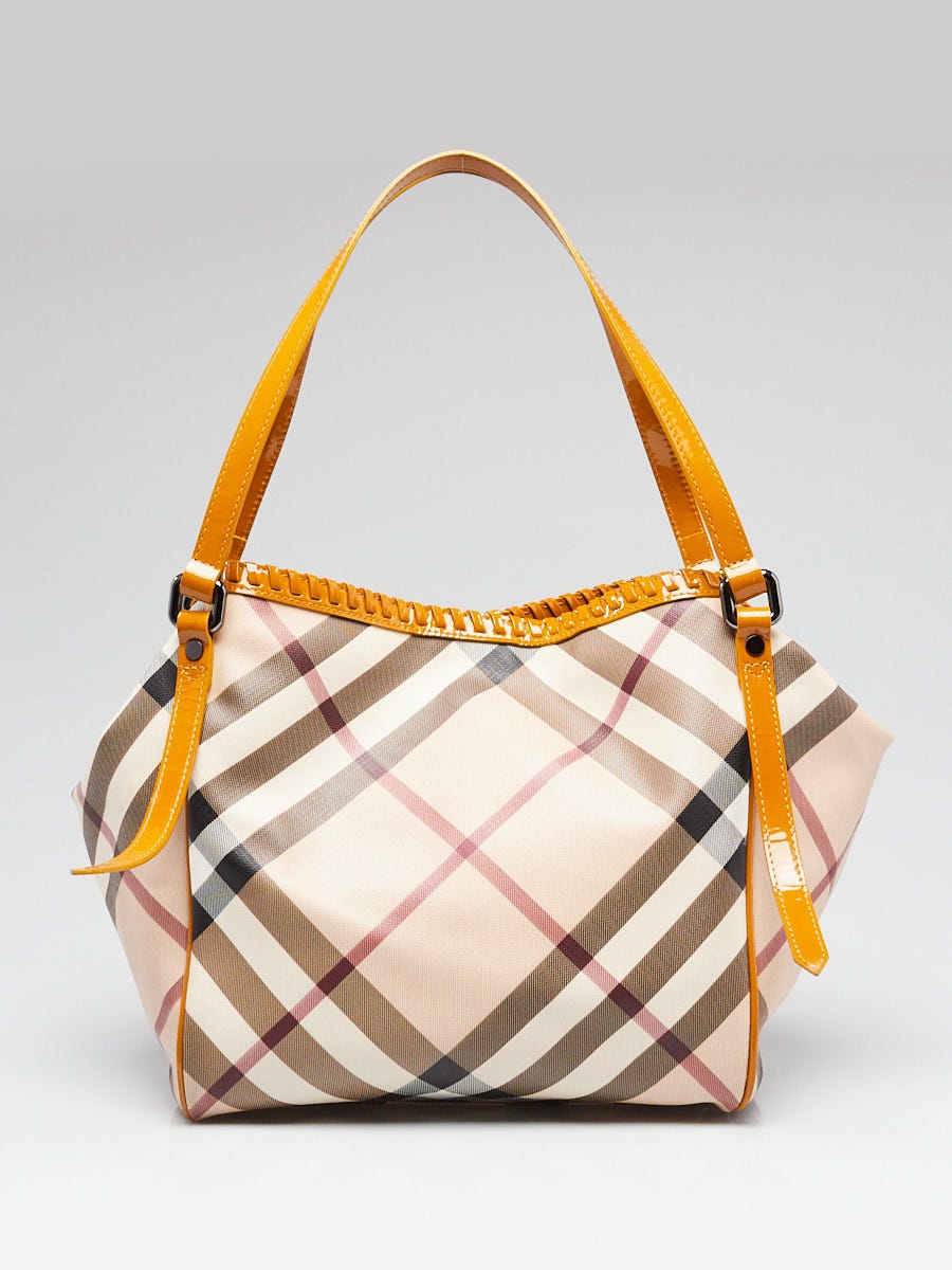 Burberry Yellow Patent Leather Nova Check Coated Canvas Small