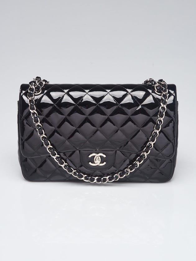 Chanel Black Quilted Patent Leather Classic Jumbo Double Flap Bag