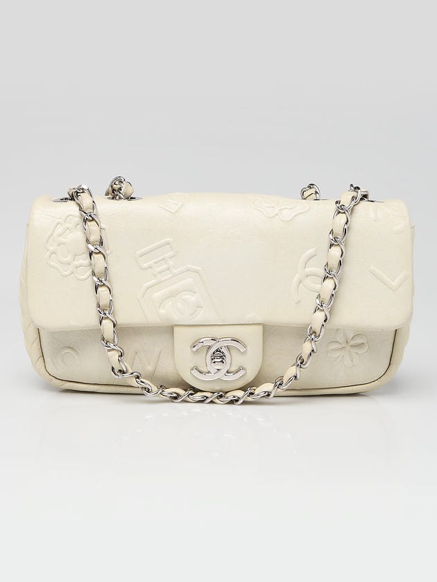 Chanel White Embossed Leather Precious Symbols Small Flap Bag