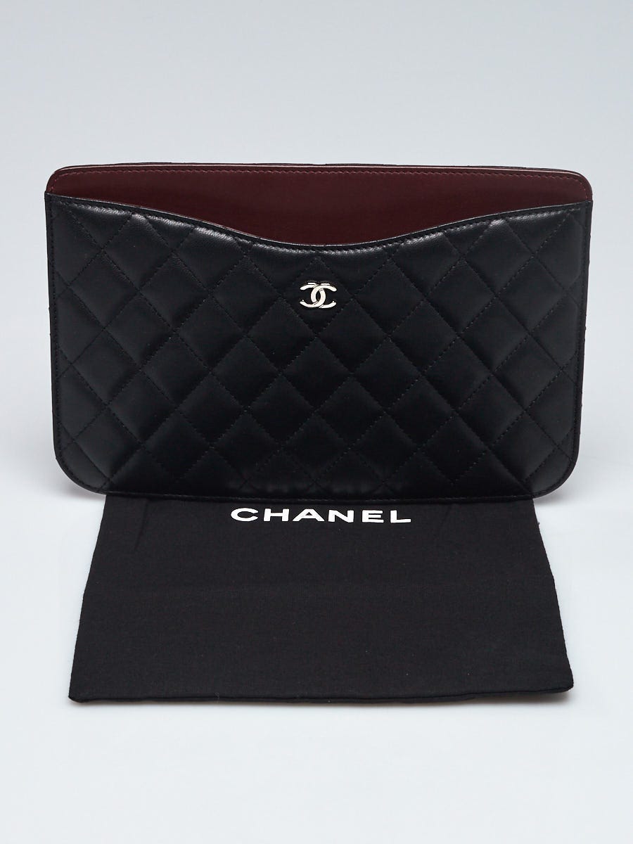 Chanel Black Quilted Lambskin Leather Small CC Ipad Mini Pouch