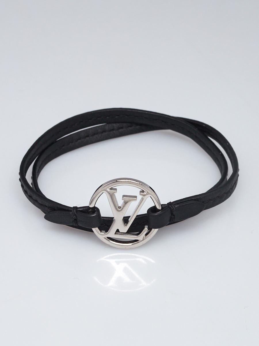 Louis Vuitton Black Leather/Silvertone Metal Double Wrap LV Bracelet -  Yoogi's Closet