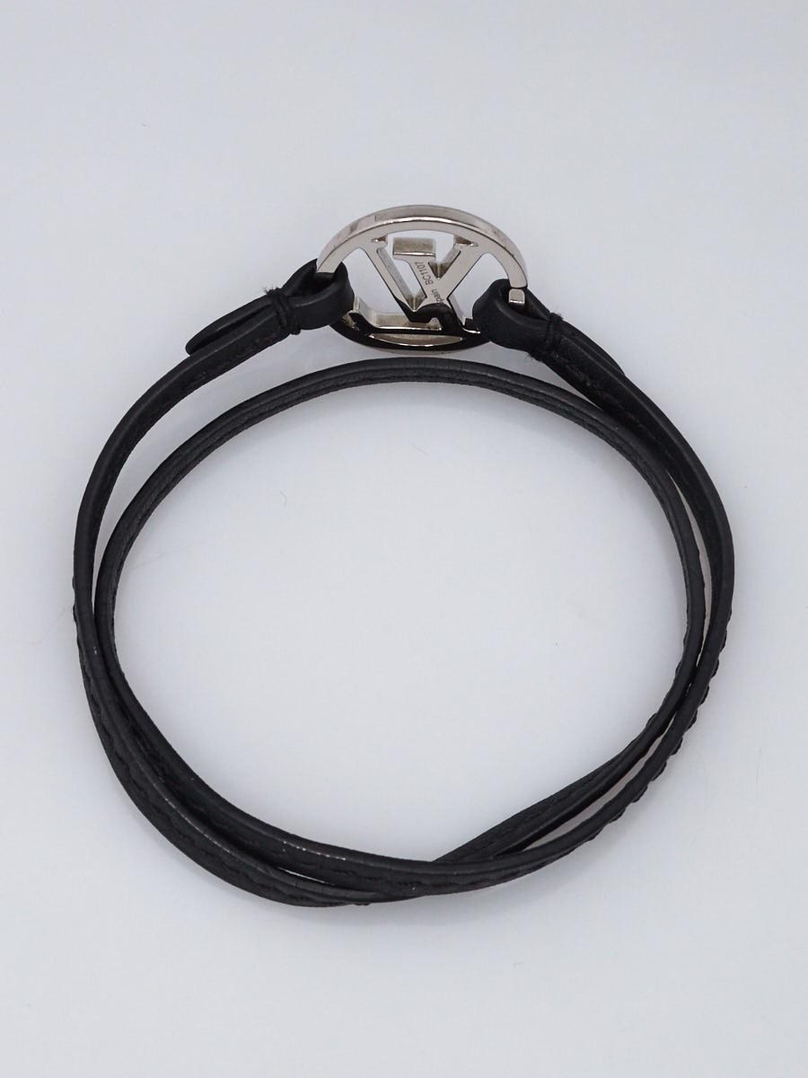 Louis Vuitton Black Leather/Silvertone Metal Double Wrap LV