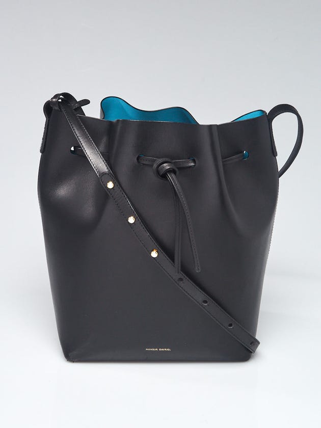 Mansur Gavriel Black/Marine Vegetable Leather Large Bucket Bag