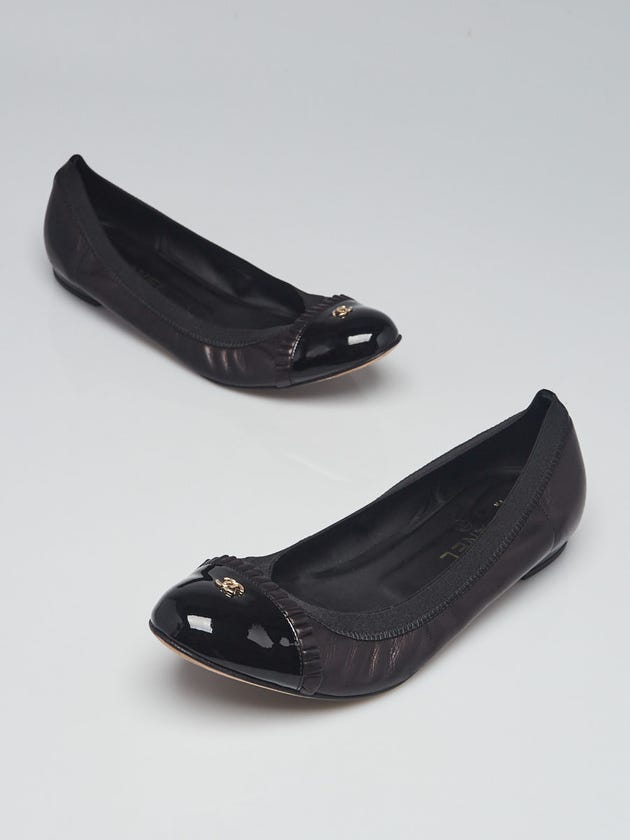 Chanel Black Lambskin Leather Cap Toe Ruffle Elastic Ballet Flats Size 9.5/40