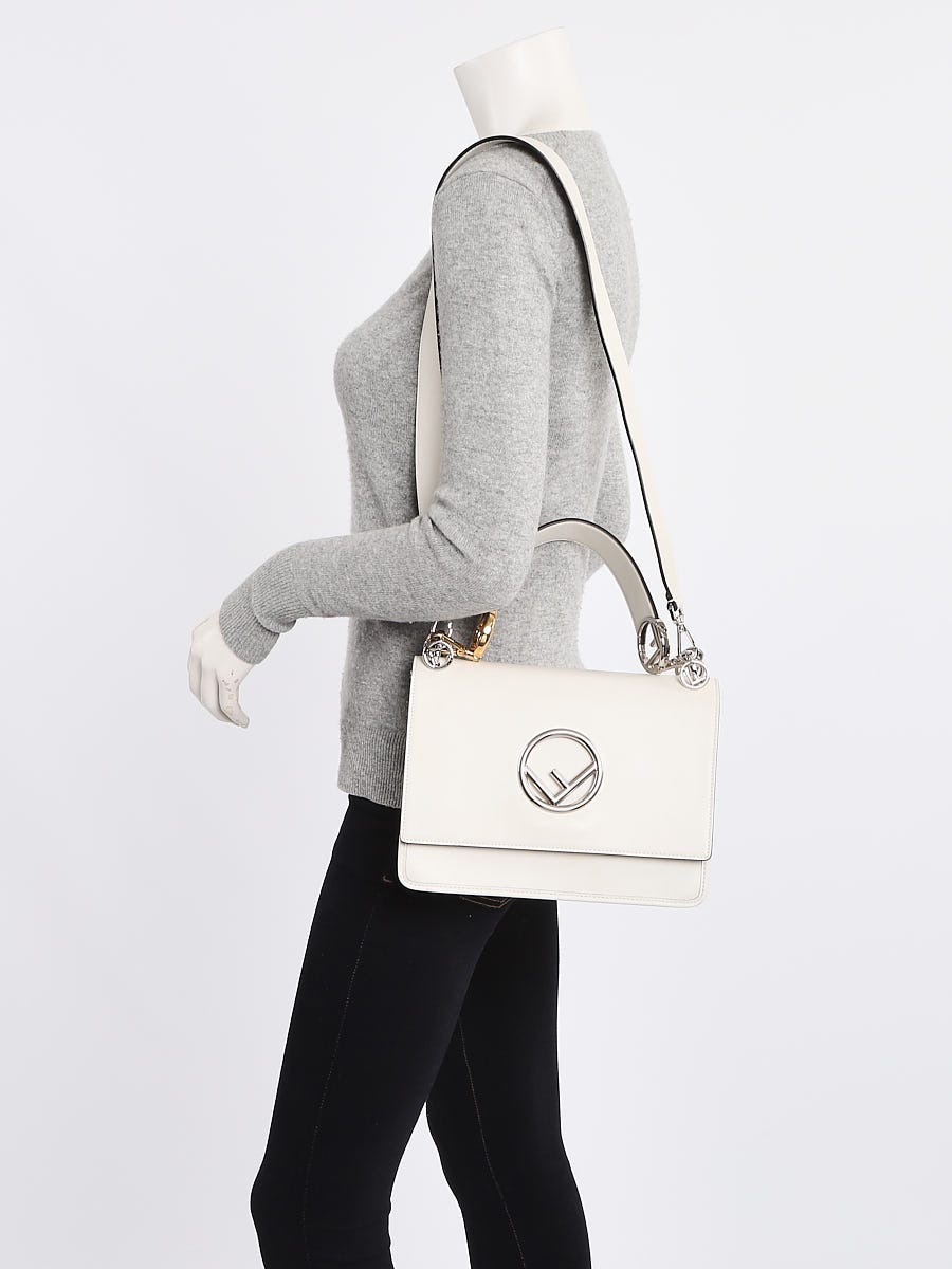 Fendi White Leather Kan I F Logo Shoulder Bag 8BT284 Fendi White Leather Kan I F Logo Shoulder Bag 8BT284