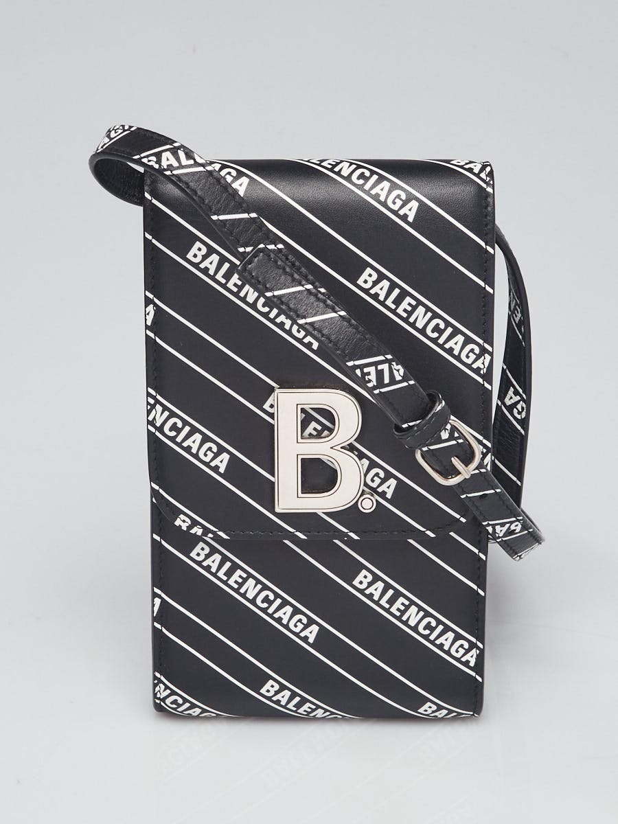 BALENCIAGA: mobile phone bag in saffiano leather with logo - Black