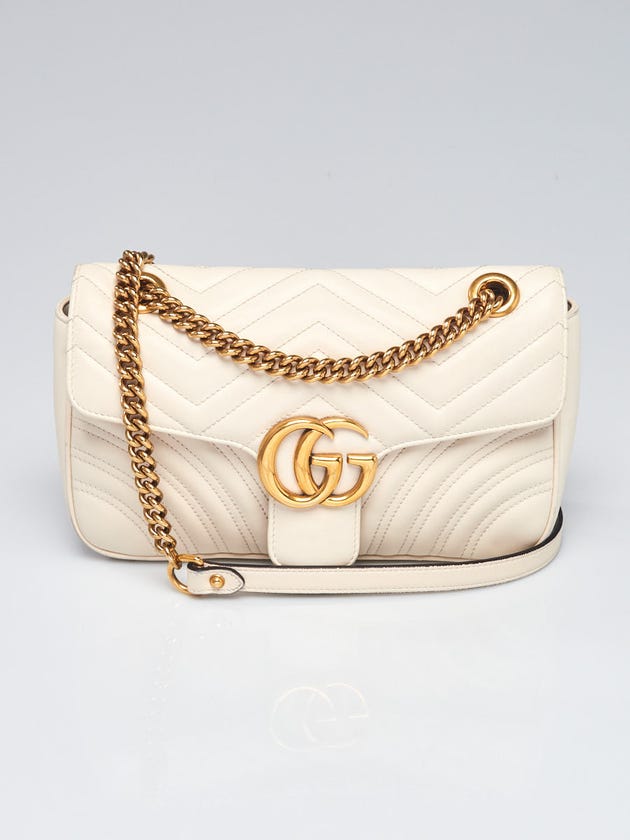 Gucci White Quilted Leather Marmont Small Matelasse Shoulder Bag