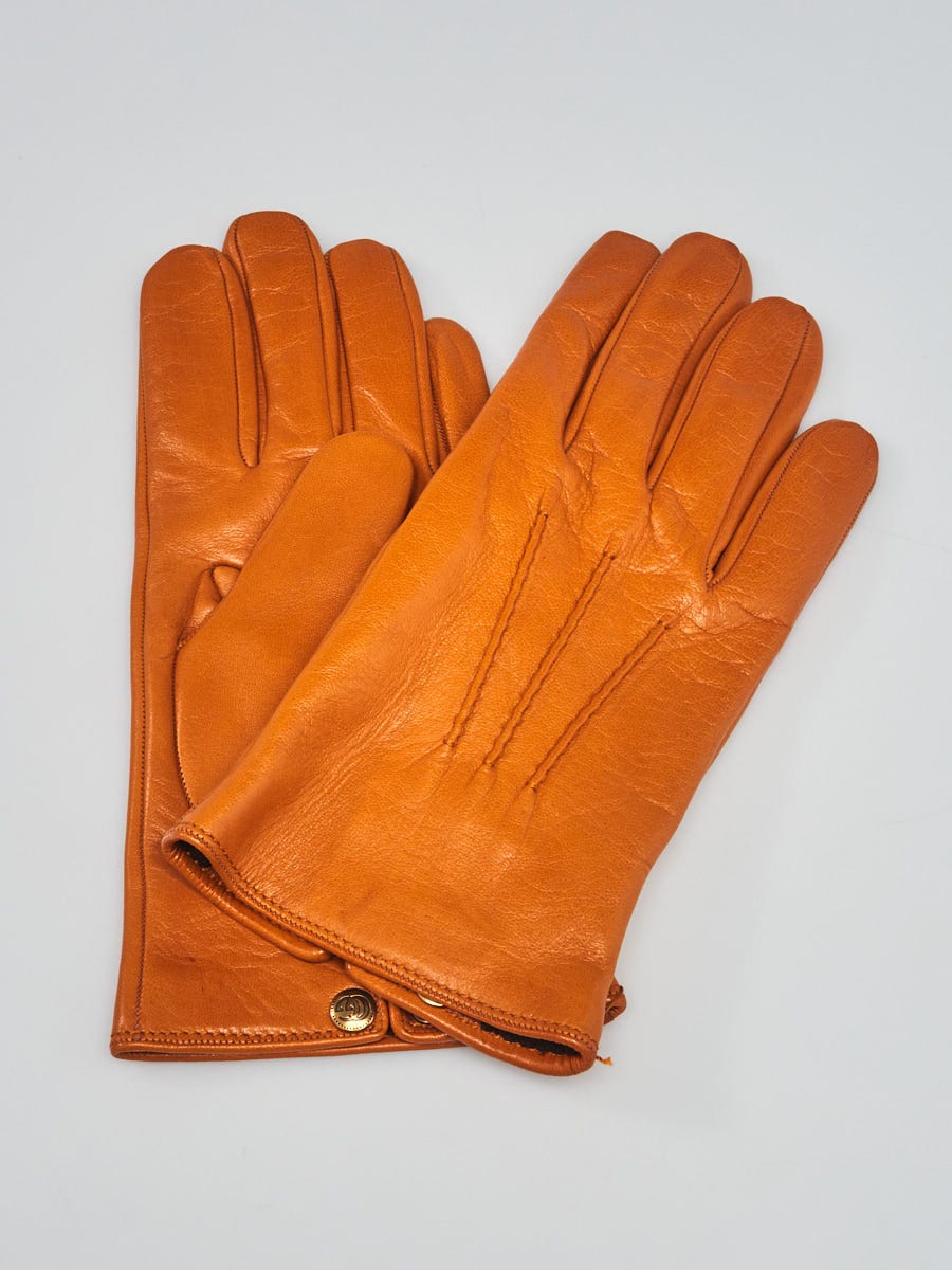 Gucci Light Brown Lambskin Leather Gloves Size S/8
