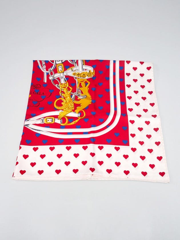 Hermes 90cm Red/White Silk Brides de Gala Love Square Scarf