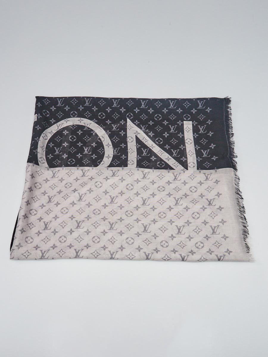 Louis Vuitton Black/Grey Cashmere/Silk Monogram Split Logo Scarf