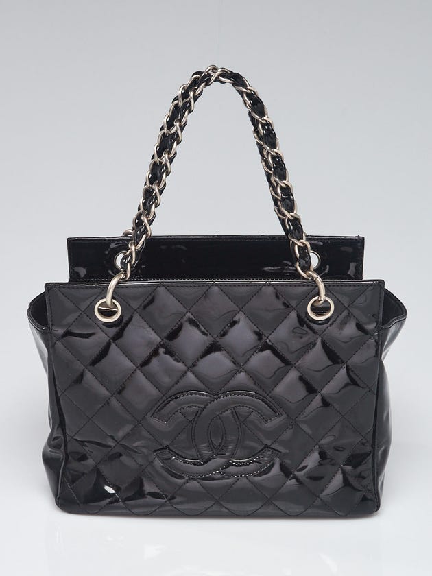 Chanel Black Quilted Patent Leather Petite Timeless Shopping Tote Bag