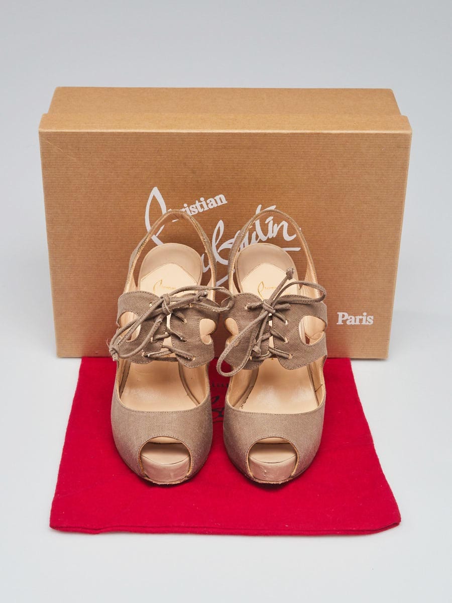 Christian Louboutin Taupe Canvas Circonvolu 120 Platform Slingback