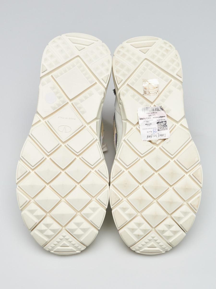 Valentino White Leather and Fabric Crystal Embellished Knit High Top Sneakers Size 5.5/36