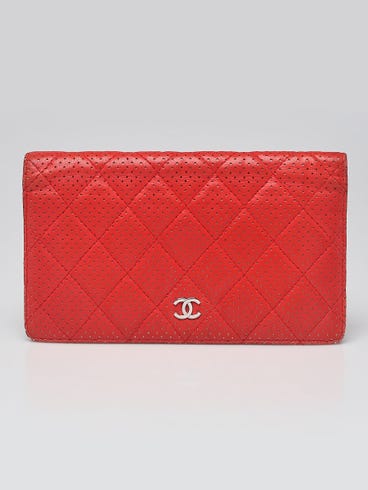 Chanel Red Perforated Lambskin Leather L Yen Wallet
