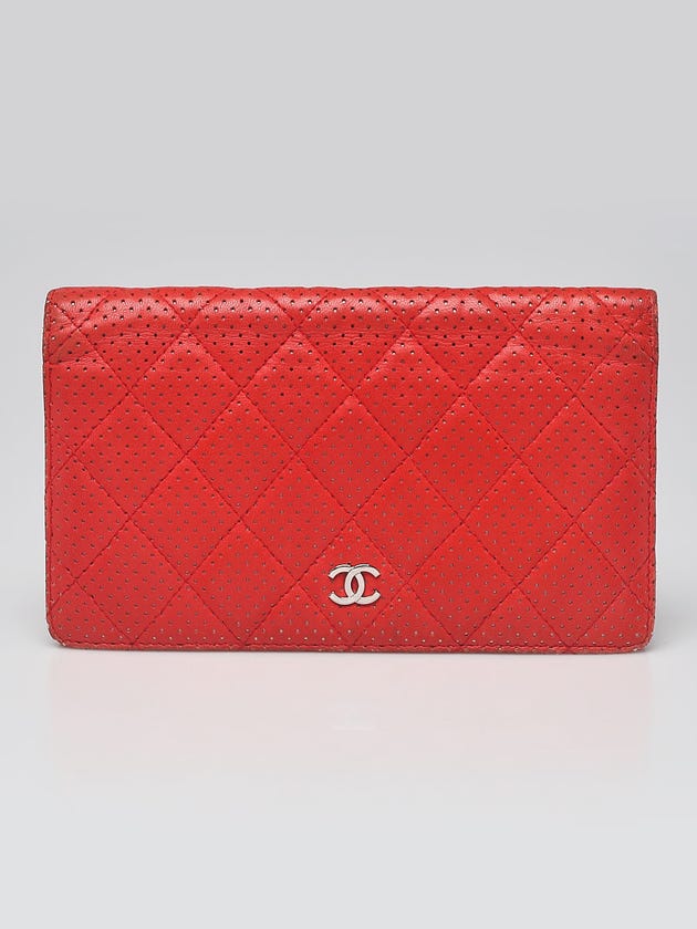Chanel Red Perforated Lambskin Leather L Yen Wallet