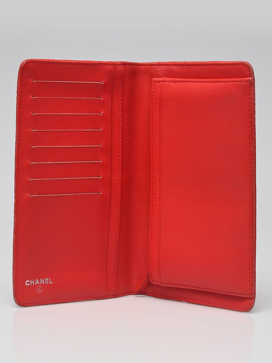 Red Perforated Lambskin Leather L Yen Wallet (Authentic Pre-Owned