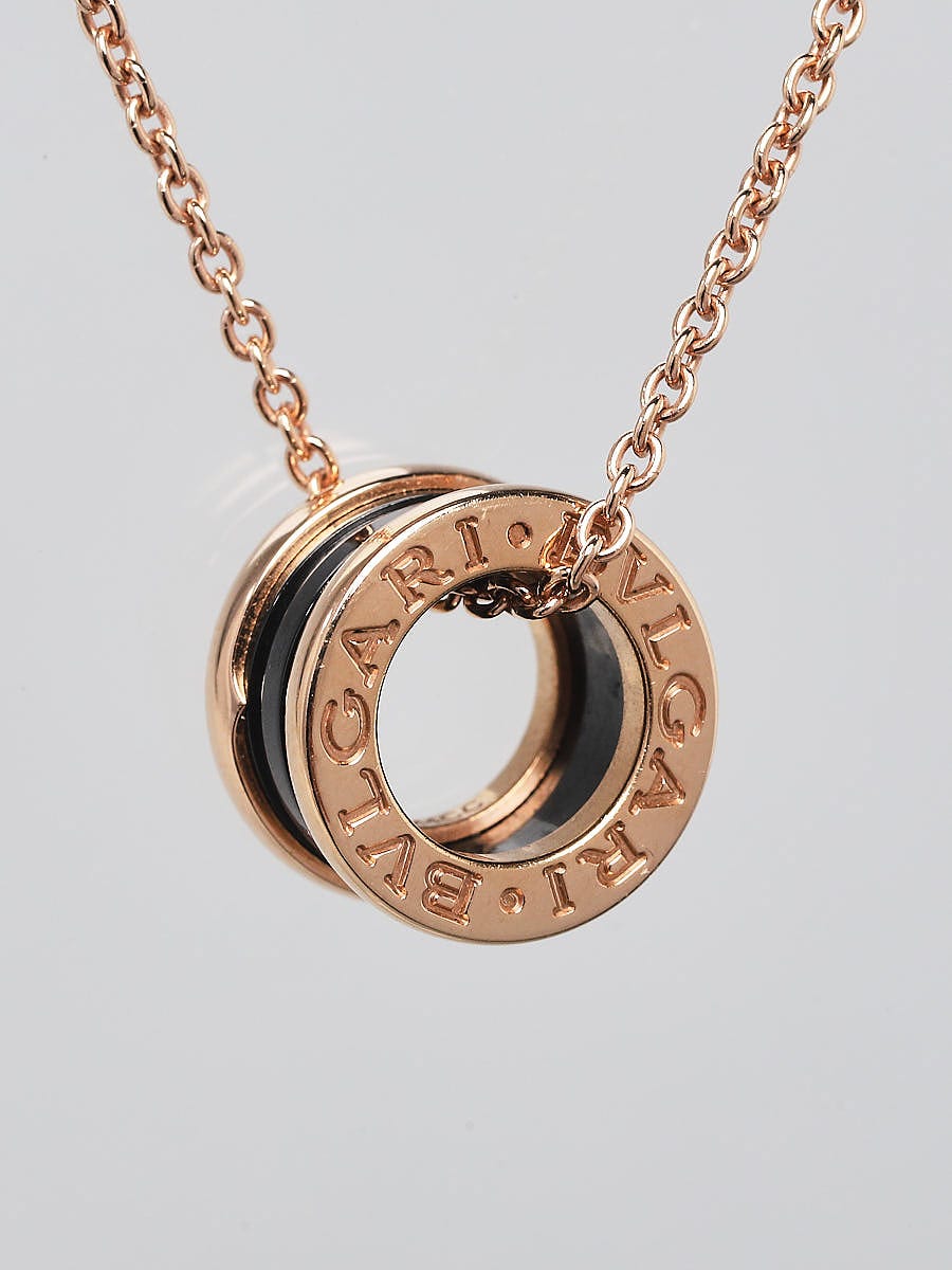 Bvlgari 18k Pink Gold and Black Ceramic B.Zero1 Pendant Necklace